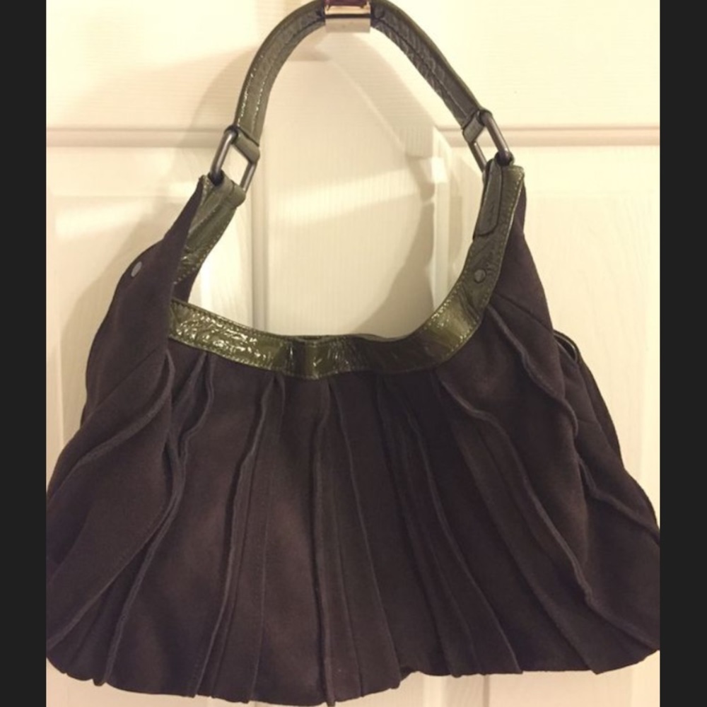 Kenneth Cole brown suede and olive purse